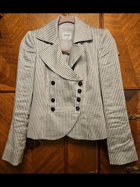 Armani Collezioni Size 4 XS Women's Cream & Black Striped Double-Breasted Blazer